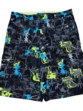 Vintage Y2K Koman All Over Print Multicolor Grunge Surf Board Shorts Size XL